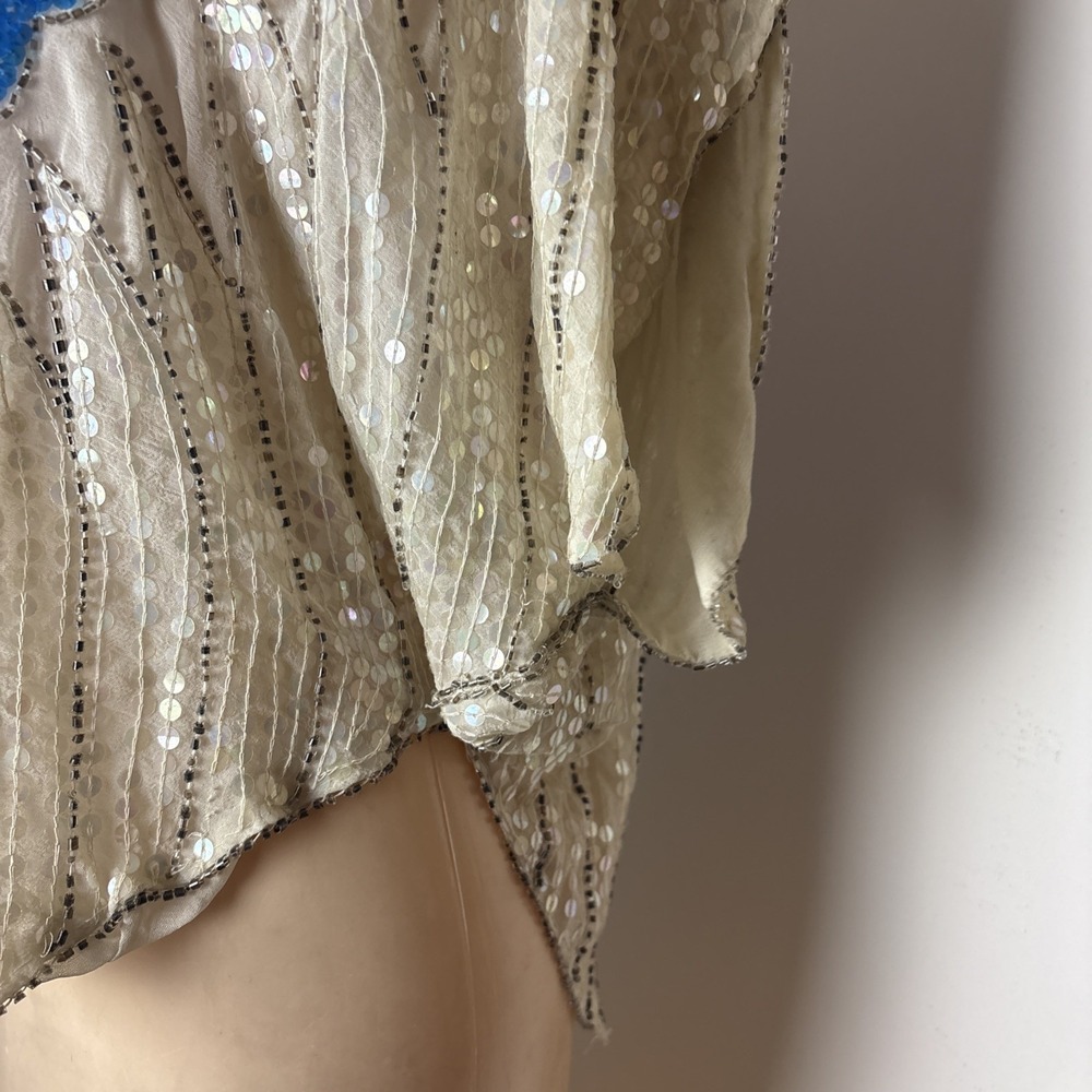 Vintage Butterfly Beaded & Sequins Queen Top Made In India Party Shirt Silk M/L - Picture 5 of 13